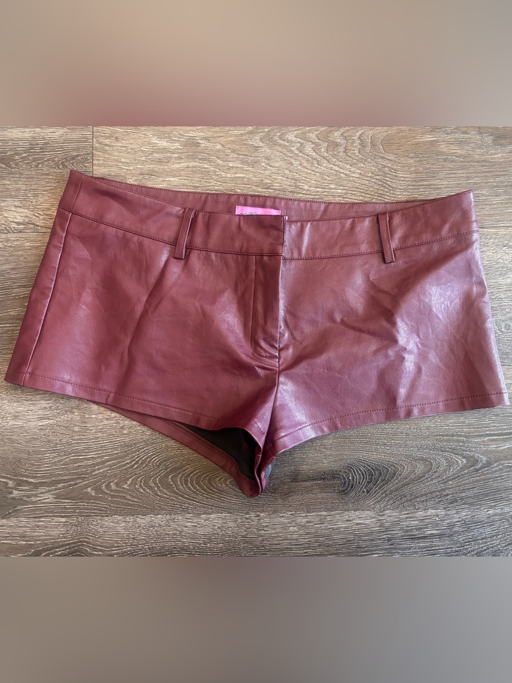 Edikted Melaney Faux Leather Burgundy Micro Shorts